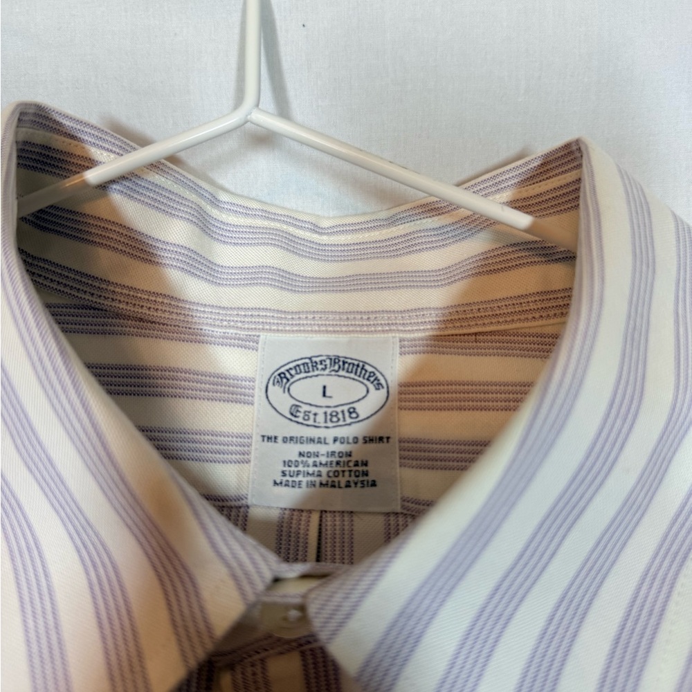 Men’s Brooks Brothers Purple and White Striped Dress Shirt 100% Supima cotton. - Picture 2 of 5